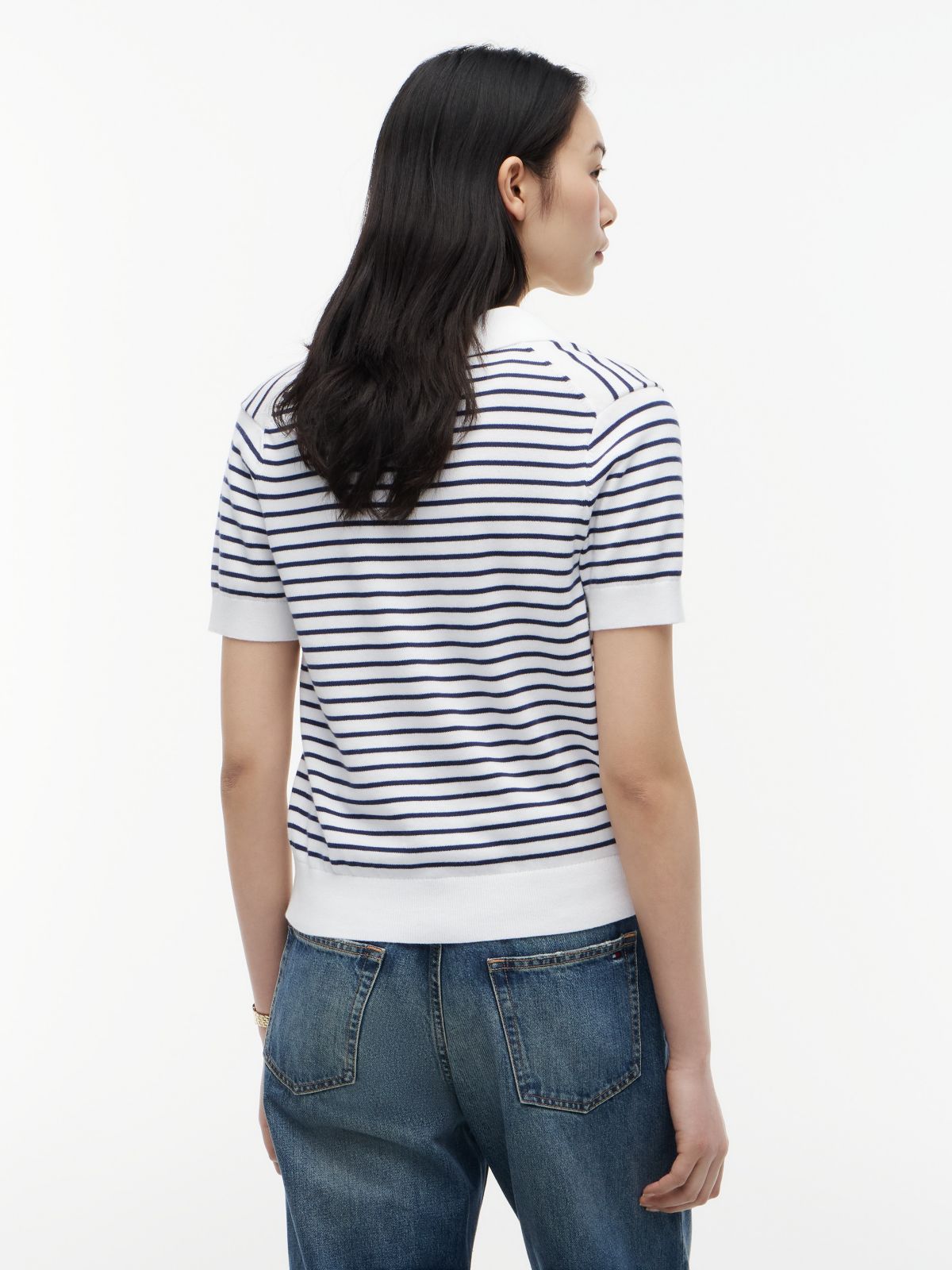 Hilfiger Script Striped Sweater Polo — Optic White