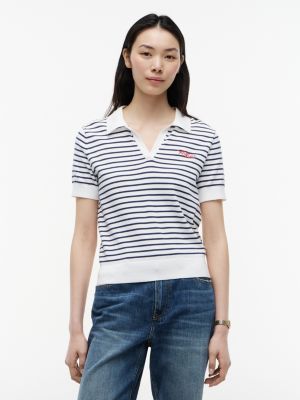 Hilfiger Script Striped Sweater Polo, Optic White