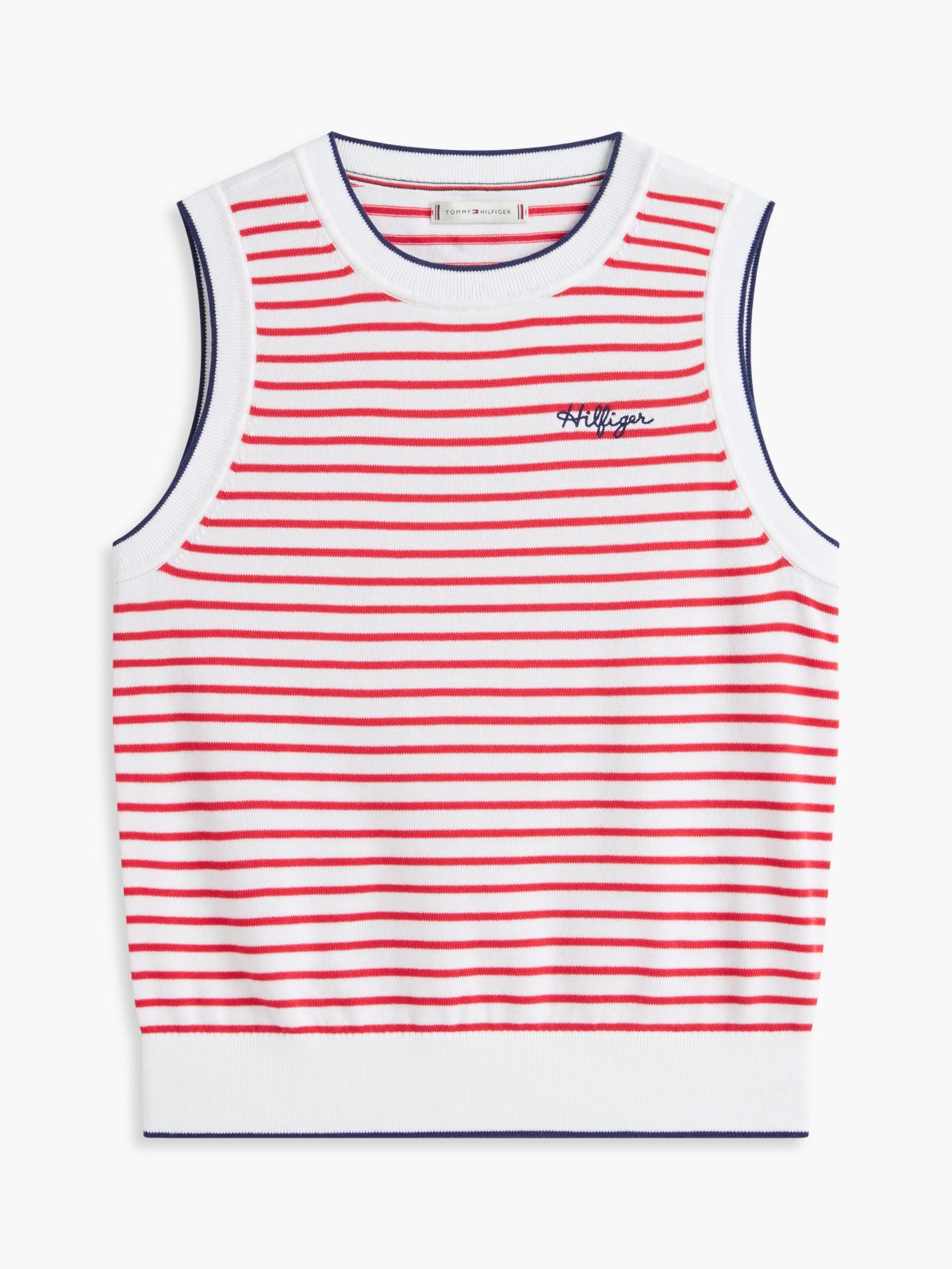 Hilfiger Script Striped Sweater Vest — Primary Red