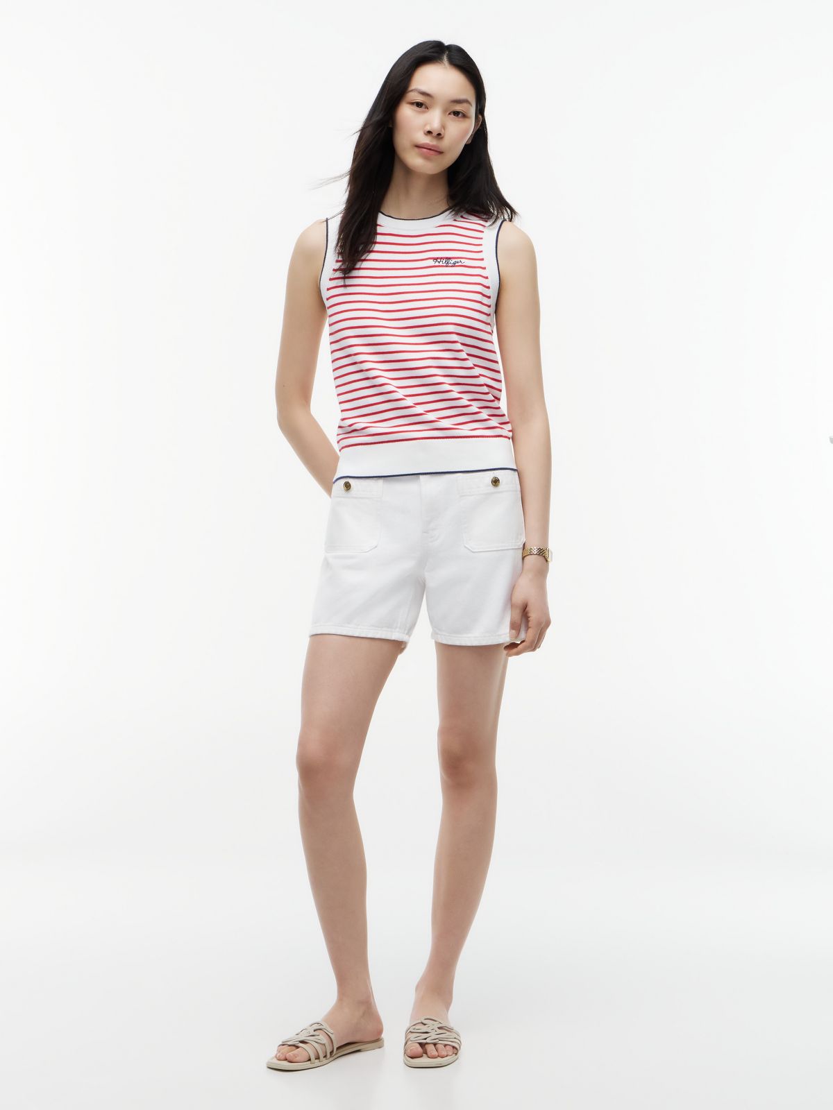 Hilfiger Script Striped Sweater Vest — Primary Red