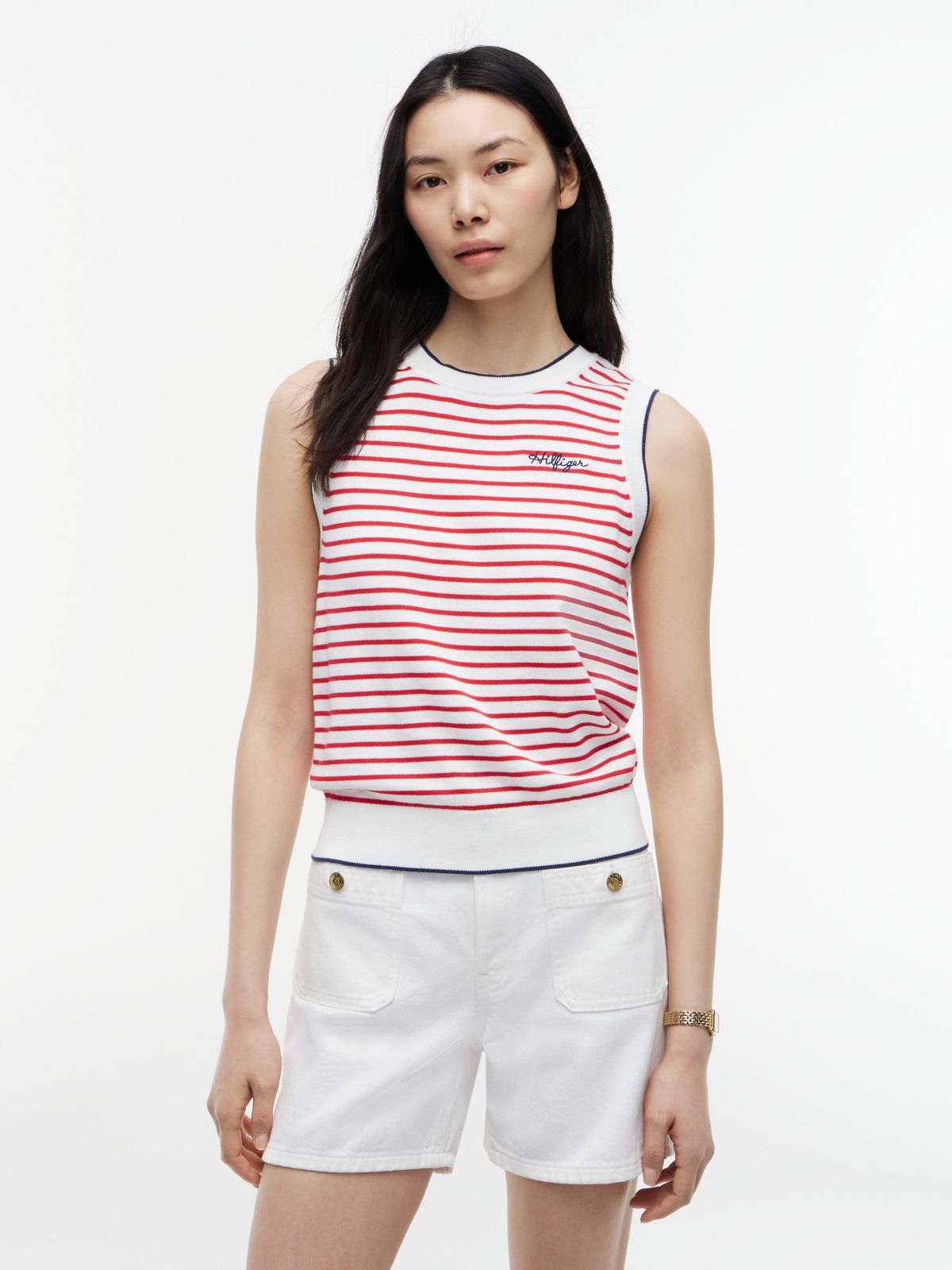 Hilfiger Script Striped Sweater Vest — Primary Red