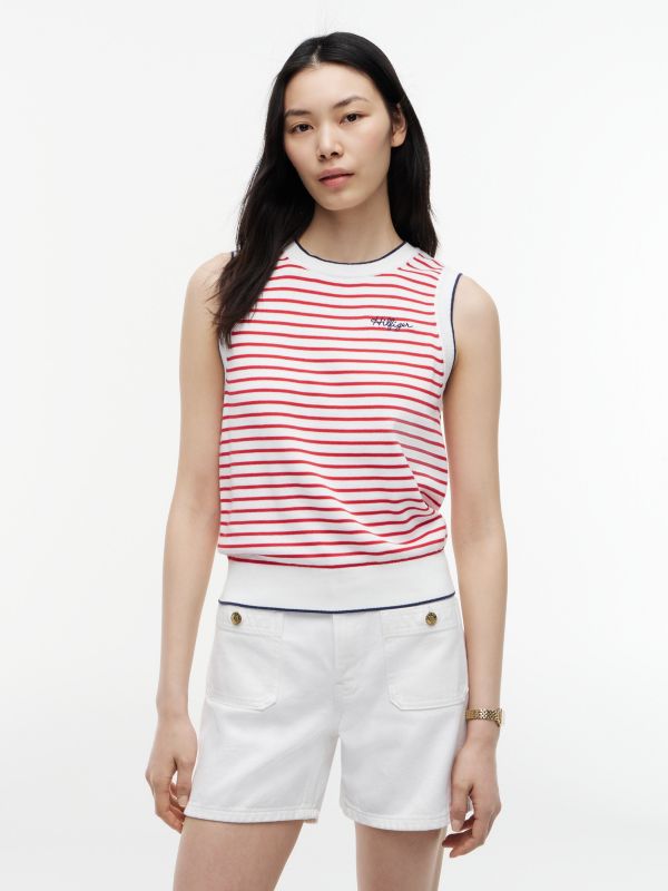 Hilfiger Script Striped Sweater Vest — Primary Red