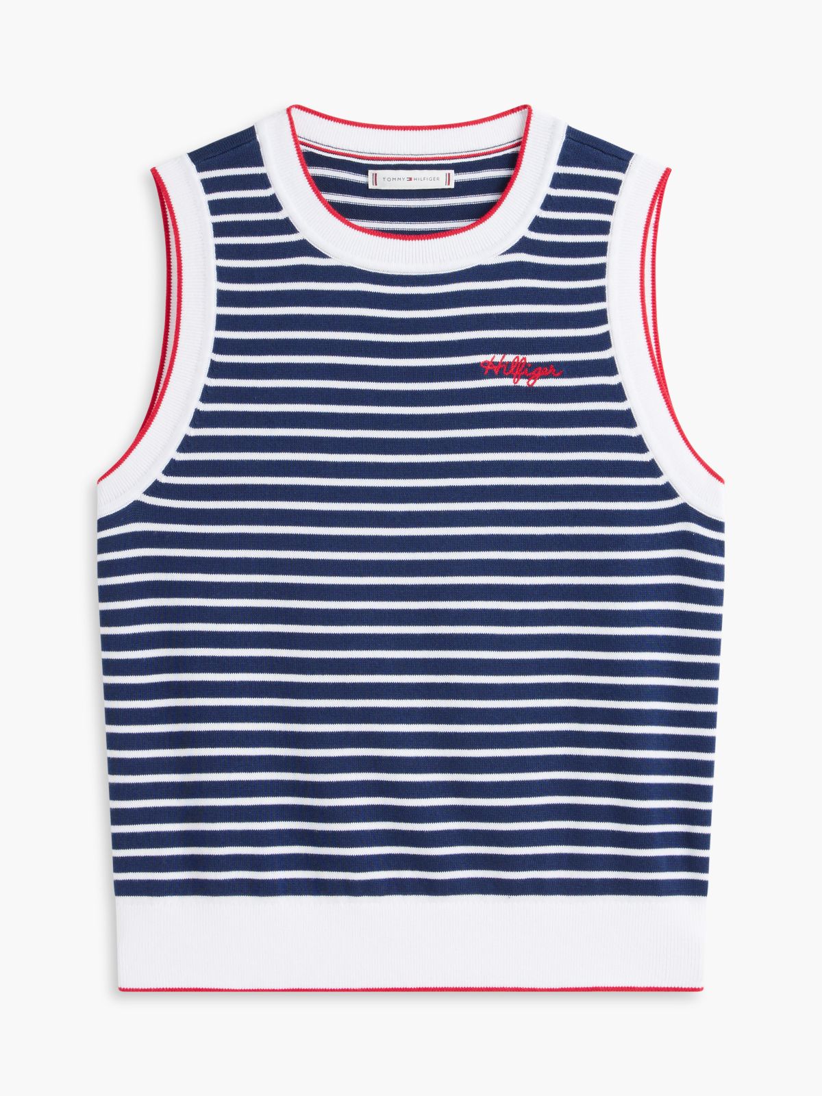 Hilfiger Script Striped Sweater Vest — Optic White
