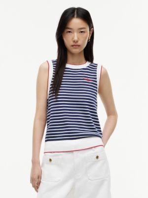 Hilfiger Script Striped Sweater Vest, Optic White