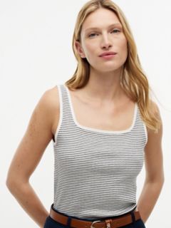 Striped Pointelle Square-Neck Tank Top — Ivory Silk 3