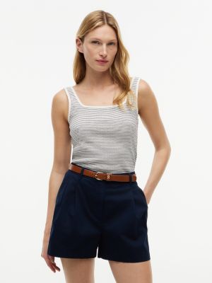 Striped Pointelle Square-Neck Tank Top, Ivory Silk