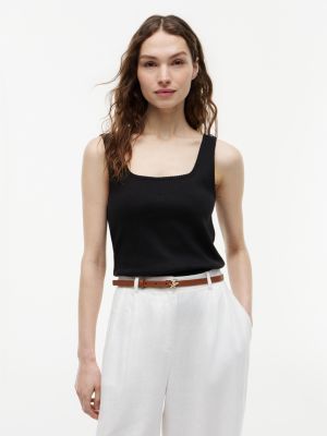 Pointelle Square-Neck Tank Top, Black