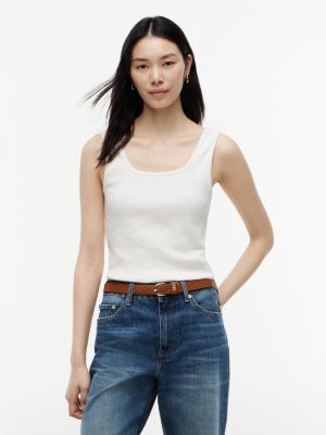 Pointelle Square-Neck Tank Top, Ivory Silk