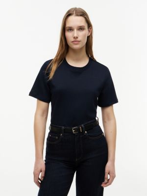 Mixed-Media Cotton Interlock T-Shirt, Navy Blue