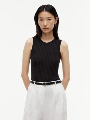Slim Fit Cable Knit Tank Top, Black