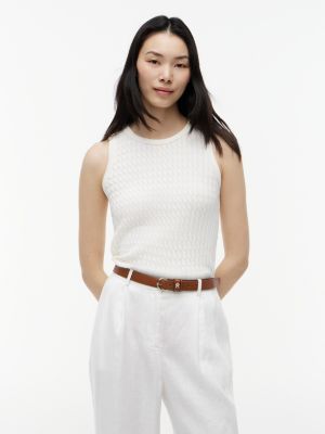 Slim Fit Cable Knit Tank Top, Ivory Silk