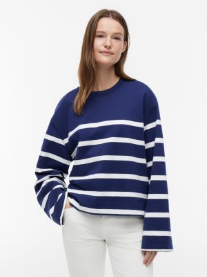 Breton Stripe Crewneck Sweatshirt, Preppy Navy