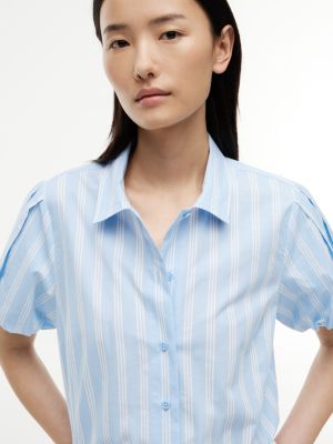 Женские рубашки Tommy Hilfiger Puff-Sleeve Striped Poplin Shirt — фото 3