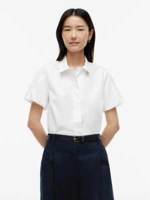 Puff-Sleeve Poplin Shirt, Optic White