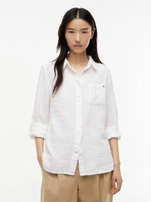 Gauze Roll-Tab Pocket Shirt, Optic White