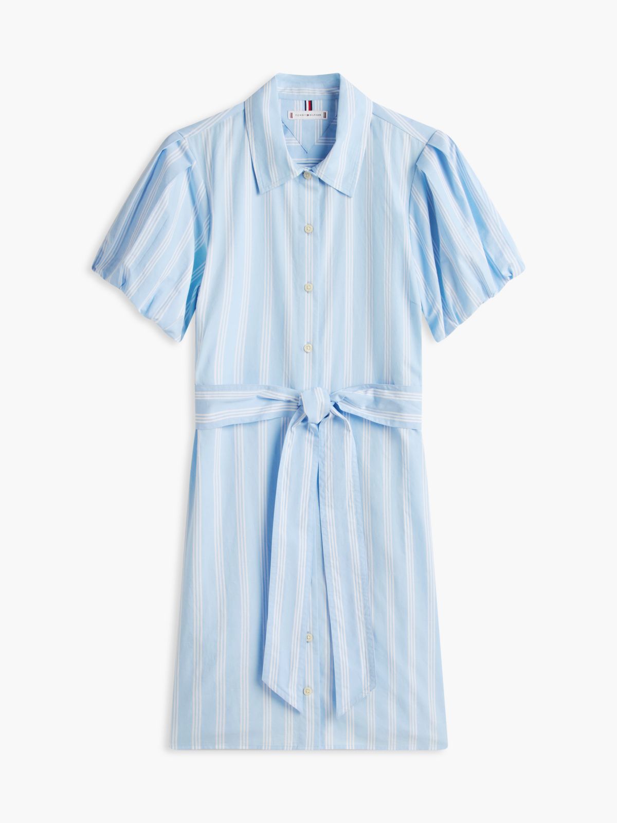 Striped Puff-Sleeve Poplin Shirtdress — Vessel Blue
