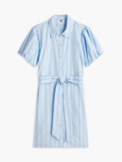 Striped Puff-Sleeve Poplin Shirtdress — Vessel Blue 5