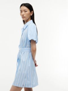 Striped Puff-Sleeve Poplin Shirtdress — Vessel Blue 2
