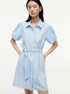 Striped Puff-Sleeve Poplin Shirtdress — Vessel Blue 3