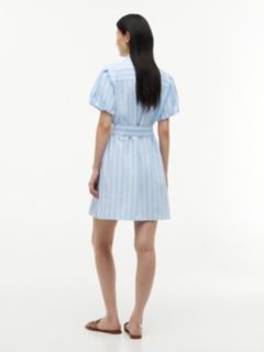 Striped Puff-Sleeve Poplin Shirtdress — Vessel Blue 4