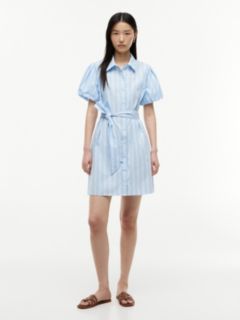Striped Puff-Sleeve Poplin Shirtdress — Vessel Blue 1