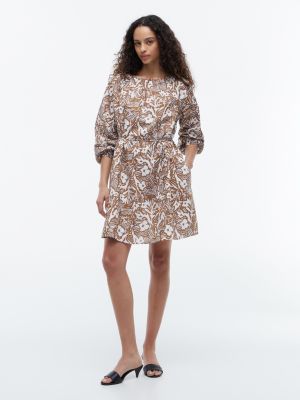 Floral Print Mini Dress, Summer Cognac