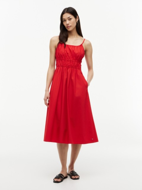 Tommy Hilfiger Shirred Poplin Midi Dress
