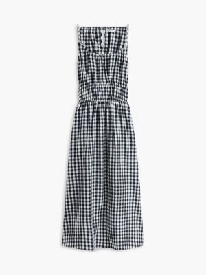 Gingham Shirred Linen-Blend Midi Dress | Tommy Hilfiger