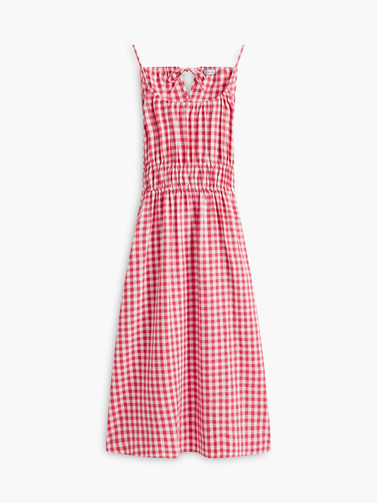 Gingham Shirred Linen-Blend Midi Dress — Bold Rose