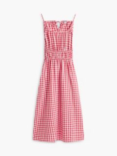 Gingham Shirred Linen-Blend Midi Dress — Bold Rose 5