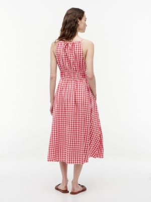 Gingham Shirred Linen-Blend Midi Dress | Tommy Hilfiger Canada