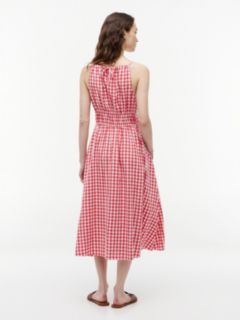 Gingham Shirred Linen-Blend Midi Dress — Bold Rose 4