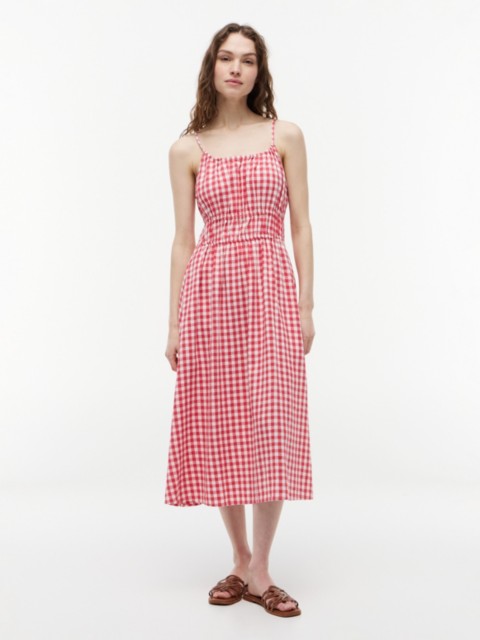 Tommy Hilfiger Gingham Shirred Linen-Blend Midi Dress