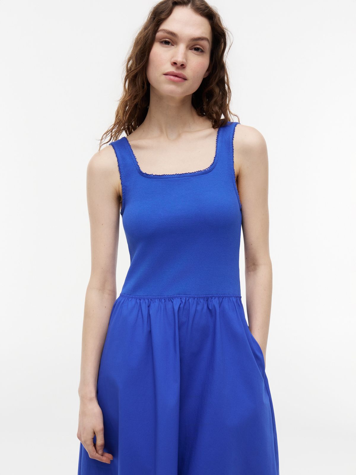 Mixed-Media Midi Tank Dress — Noble Blue