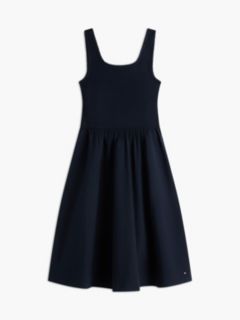 Mixed-Media Midi Tank Dress — Navy Blue 5