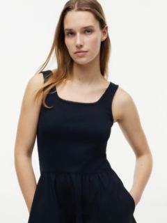 Mixed-Media Midi Tank Dress — Navy Blue 3
