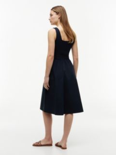 Mixed-Media Midi Tank Dress — Navy Blue 4