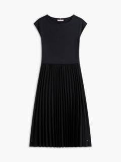 Mixed-Media Pleated Midi Dress — Black 5