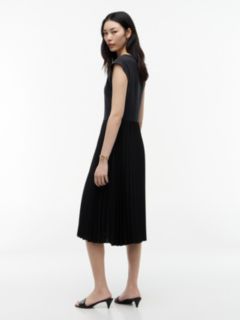 Mixed-Media Pleated Midi Dress — Black 4