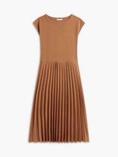 Mixed-Media Pleated Midi Dress — Summer Cognac 5