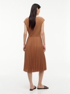 Mixed-Media Pleated Midi Dress — Summer Cognac 4