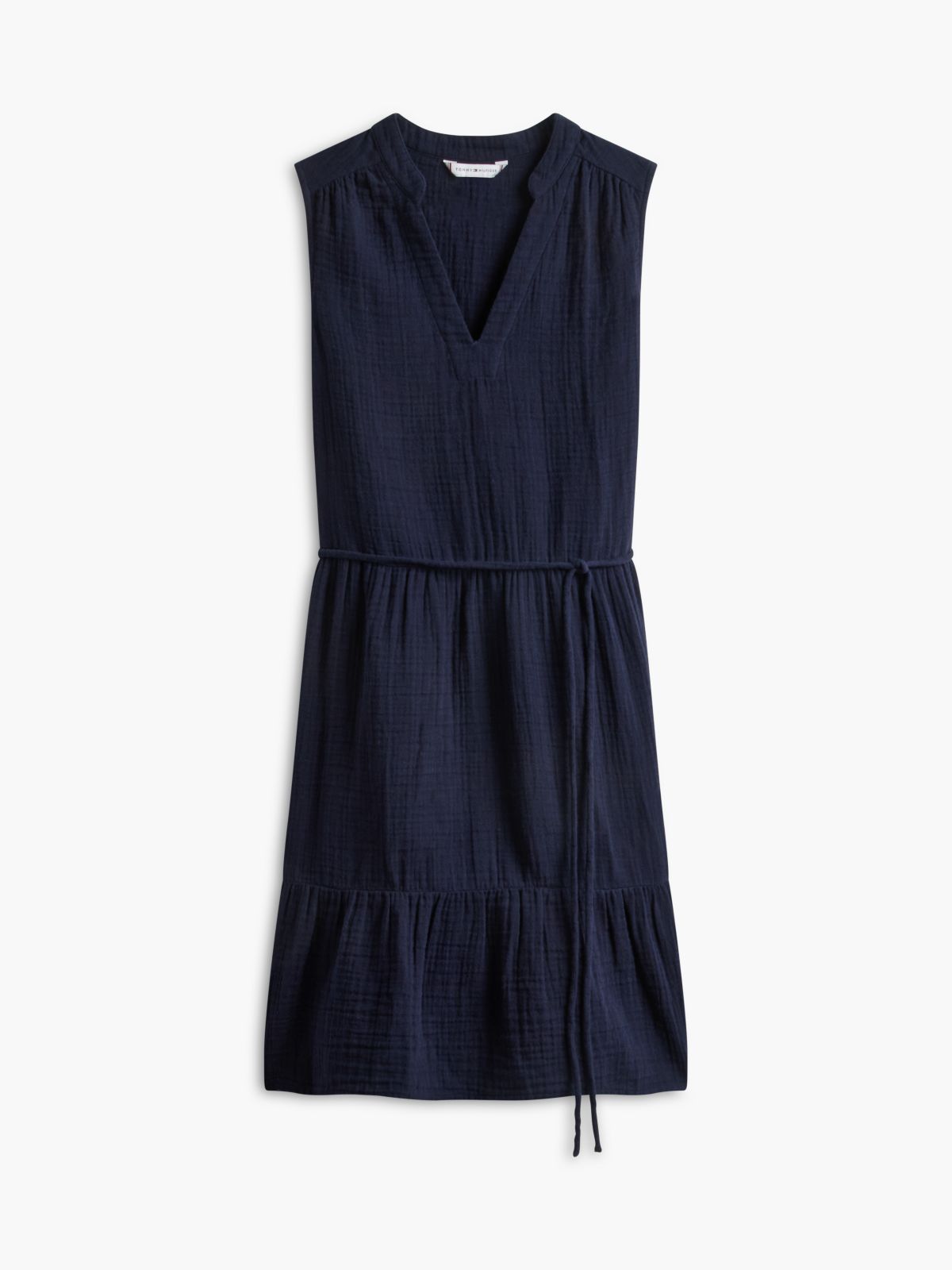 Tiered Cotton Gauze Mini Dress — Navy Blue