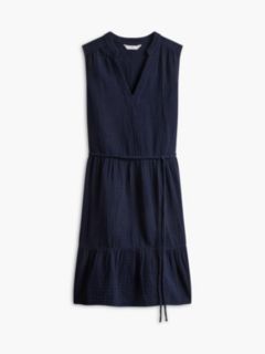 Tiered Cotton Gauze Mini Dress — Navy Blue 5
