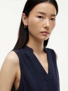 Tiered Cotton Gauze Mini Dress — Navy Blue 3