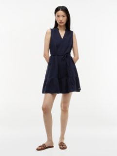Tiered Cotton Gauze Mini Dress — Navy Blue 1