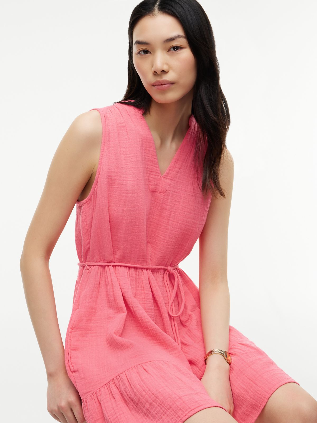 Tiered Cotton Gauze Mini Dress — Garden Rose