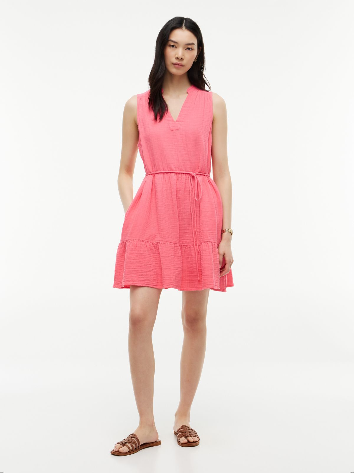 Tiered Cotton Gauze Mini Dress — Garden Rose