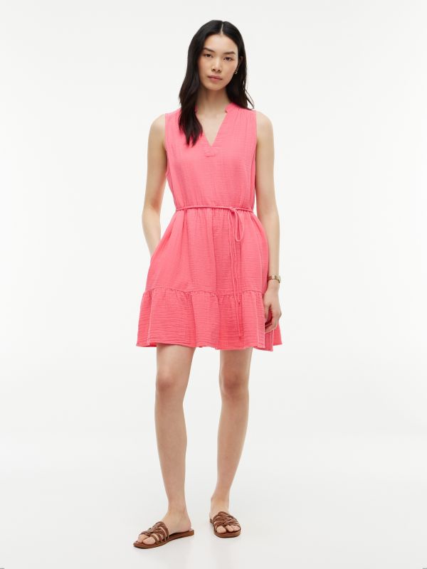 Tiered Cotton Gauze Mini Dress — Garden Rose