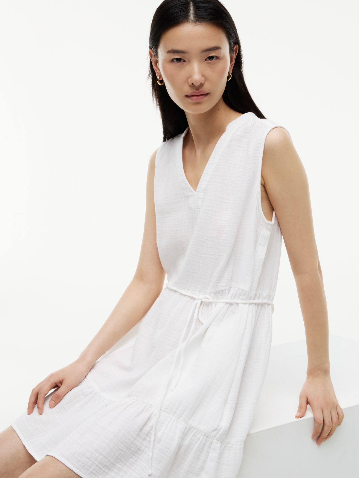 Tiered Cotton Gauze Mini Dress — Optic White