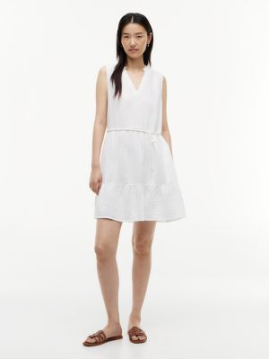 Tiered Cotton Gauze Mini Dress, Optic White